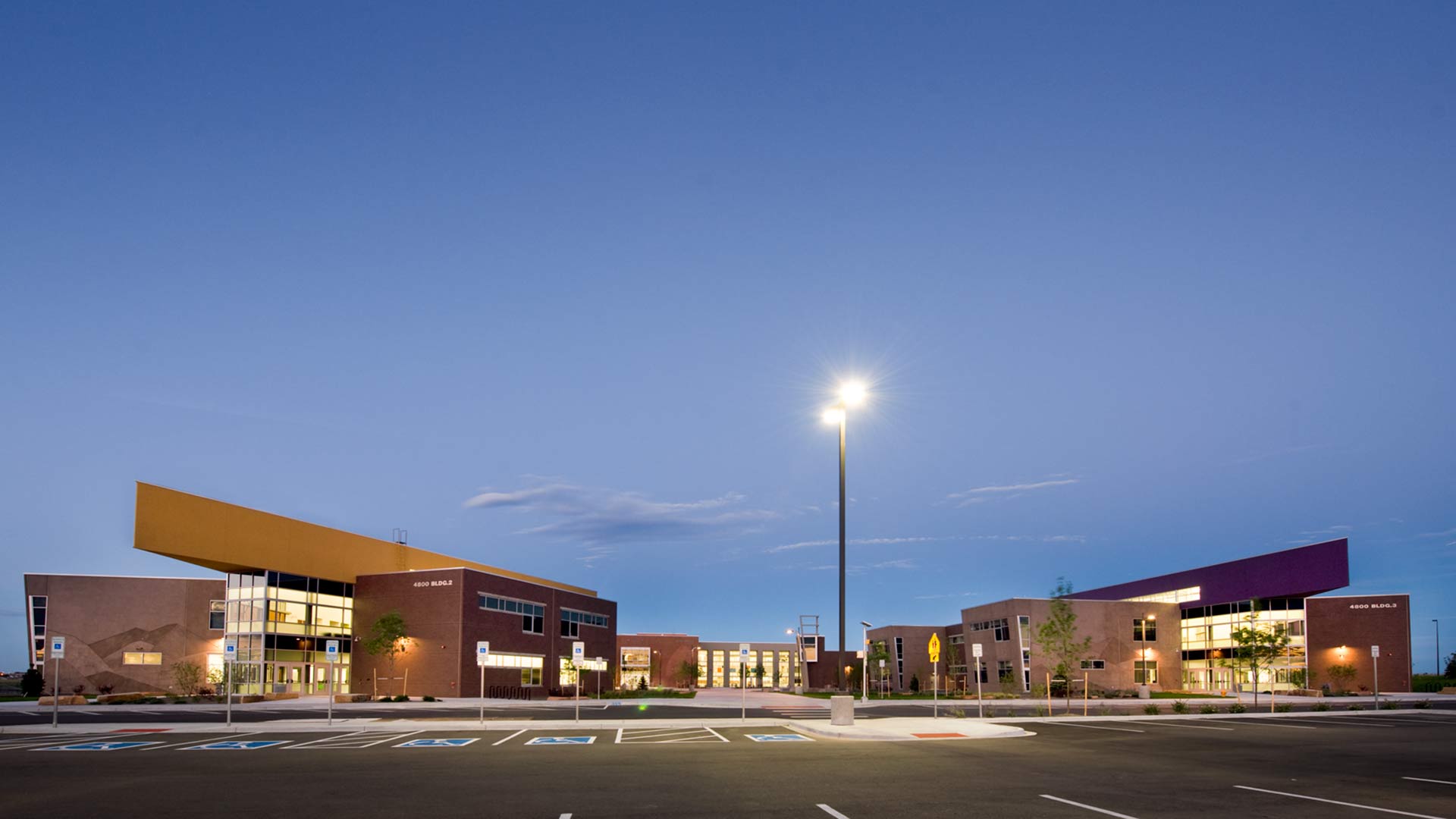 Dr Evie Garrett Campus Exterior at Dusk