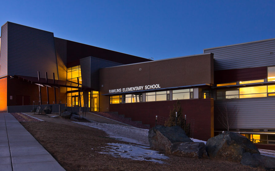 Rawlins Elementary Exterior at Dusk