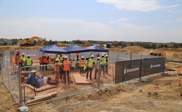Construction work site and crew